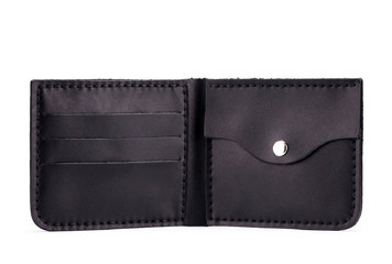 beautiful black leather wallet isolated on a white background