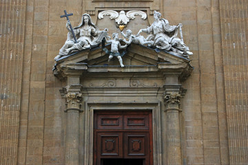 Ancient medieval door with angels