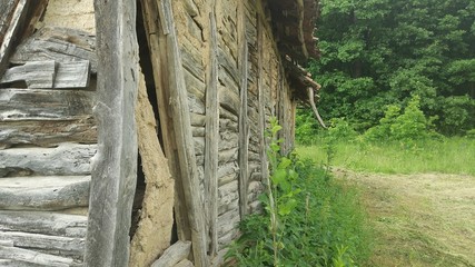 A wall from an old and abandoned hut in the mountain