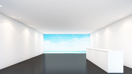 Empty office,white room interior,white reception interior with white space,3d rendering