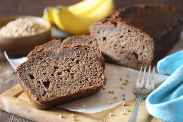 Fototapeta na wymiar Sweet banana bread from buckwheat flour