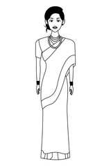 indian woman avatar cartoon character in black and white