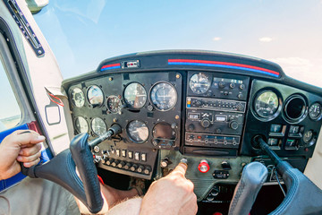 Cockpit of a small aircraft.