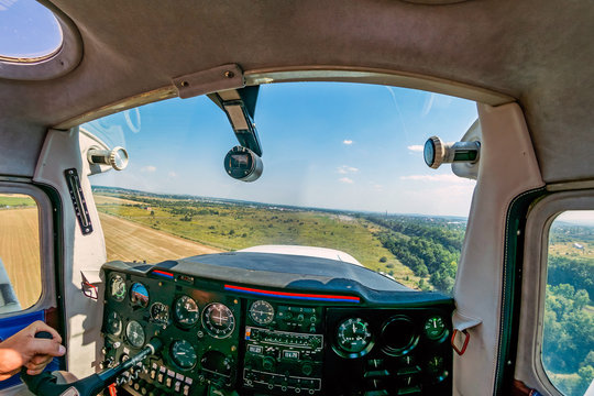 Cockpit of a small aircraft.