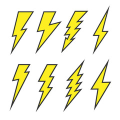 Thunder and Bolt Lighting Flash Icons Set. Flat Style Electric thunderbolt symbol icon. Thunderstorm