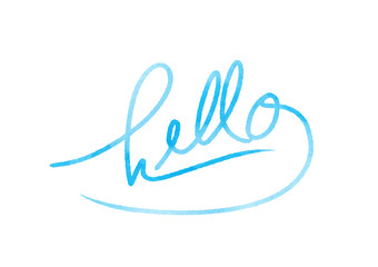 Hello hand drawn lettering with blue colors