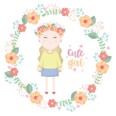 cute little girl with floral crown character