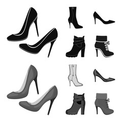 Isolated object of heel and high logo. Collection of heel and stiletto stock symbol for web.