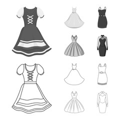Vector illustration of dress and clothes icon. Collection of dress and evening vector icon for stock.