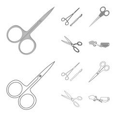 Isolated object of scissor and craft icon. Set of scissor and open vector icon for stock.