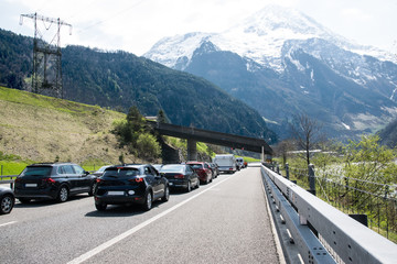 Cars stay on the road in Switzerland.