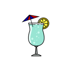Cocktail glass with lemon and umbrella color illustration