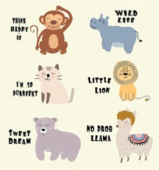 cute animal set print. childish vector illustration for kids t shirt,clothes