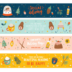 Collection of Christmas gift tags and labels templates. Happy New Year cheerful lettering.