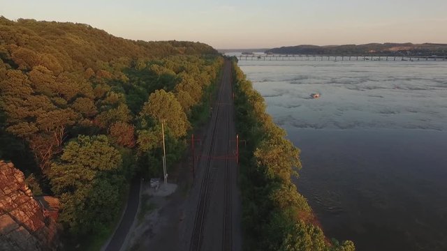 Aerial view of the train tracks near the Susquehanna river and the Chickies Rock Overlook