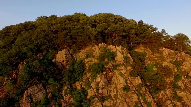 Aerial of the Chickies Rock Overlook during the sunset in Pennsylvania