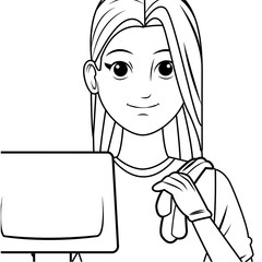 young woman avatar cartoon character profile picture in black and white