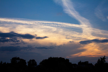 Sunset sky, clouds evening sun.