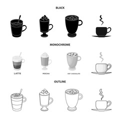 Vector illustration of cup and coffe symbol. Set of cup and top vector icon for stock.