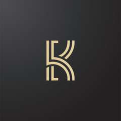 Minimal line letter initial K logo. Abstract and elegant shape font sign. logotype vector design template for personal identity branding, creative industry, web, business, corporate and company