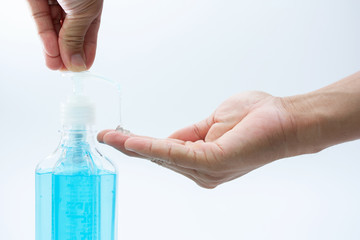 alcohol wash hand on white background copy space for texture