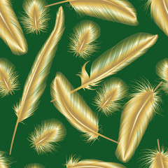 Seamless pattern with of gold feather. Vector illustration