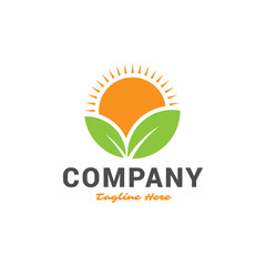 Green Leaves and Sunrise Logo design vector template