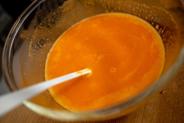 Close up homemade Dessert made from egg yolks or Thai desserts. (Selective focus)
