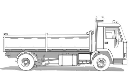 Dump truck, 3d illustration, sketch