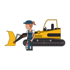 Construction worker with vehicle faceless