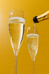 Prosecco flutes and a bottle, an italian sparkling wine in pop colorful style