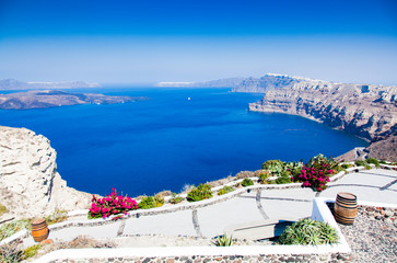 road leading down to the port in Santorini, Cyclades islands Greece - amazing travel destination