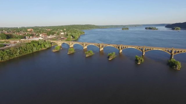 Aerial view of a bridge in Columbia over the Susquehanna river