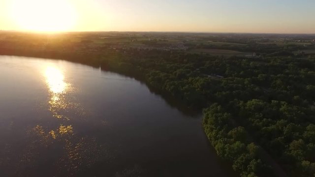 Aerial sunset shot at Susquehanna River Lancaster and York County Pennsylvania