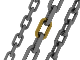 Obraz premium 3d illustration Stainless steel chain with unique gold link