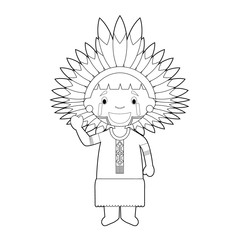 Easy coloring cartoon character from Amazon Region in Brazil and Venezuela dressed in the traditional way Vector Illustration.