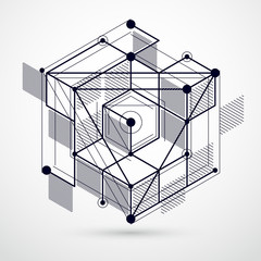 Trend isometric geometric pattern black and white background with bright blocks and cubes. Technical plan can be used in web design and as wallpaper or background. Perfect background for designs