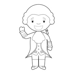 Fototapeta premium Easy coloring Wolfgang Amadeus Mozart cartoon character. Vector Illustration.