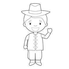 Easy coloring cartoon character from Barbados dressed in the traditional way Vector Illustration.