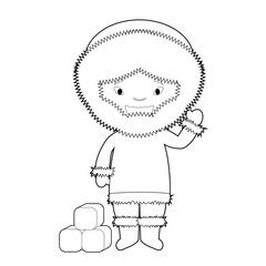 Easy coloring cartoon character from Greenland dressed in the traditional way as skimo people. Vector Illustration.