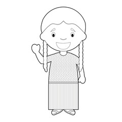 Easy coloring cartoon character from Guatemala dressed in the traditional way Vector Illustration.