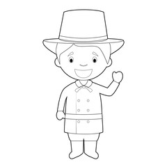 Easy coloring cartoon character from Latvia dressed in the traditional way Vector Illustration.