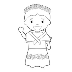 Easy coloring cartoon character from Philippines dressed in the traditional way Vector Illustration.
