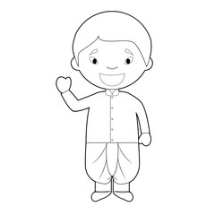 Easy coloring cartoon character from Thailand dressed in the traditional way Vector Illustration.