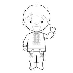 Easy coloring cartoon character from Ukaine dressed in the traditional way Vector Illustration.