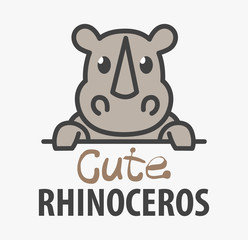 Logo template with cute rhinoceros. Vector logo design rhino template for zoo, veterinary clinics. Cartoon african animal logo illustration.