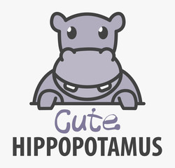 Fototapeta premium Logo template with cute hippopotamus. Vector logo design template for zoo, veterinary clinics. Cartoon african animal logo illustration.