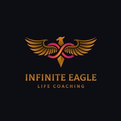 Luxury golden eagle with infinity sign illustration logo design