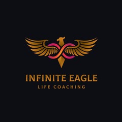 Obraz premium Luxury golden eagle with infinity sign illustration logo design