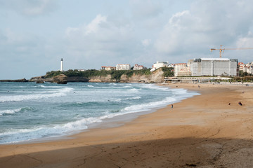Beach, ocean and city views of Biarritz, France